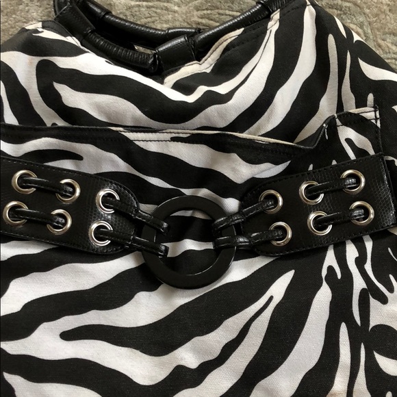 Zebra-Print Black & White Shoulder Bag Women’s One Size - Picture 2 of 10